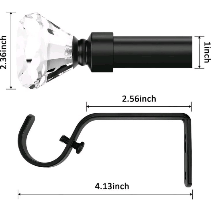 Orger 4 Pack 1-inch Diameter Crystal/Black Curtain Rods 22″-42″ Single Drapery