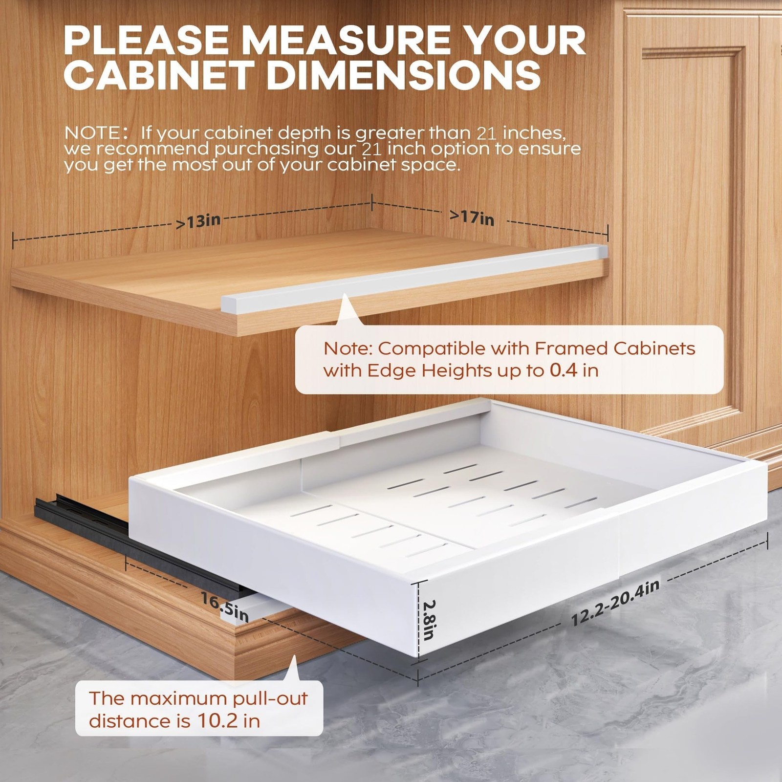 Seinloes 2 Pack Expandable Pull Out Cabinet Organizer 16.5″Deep with Raising …
