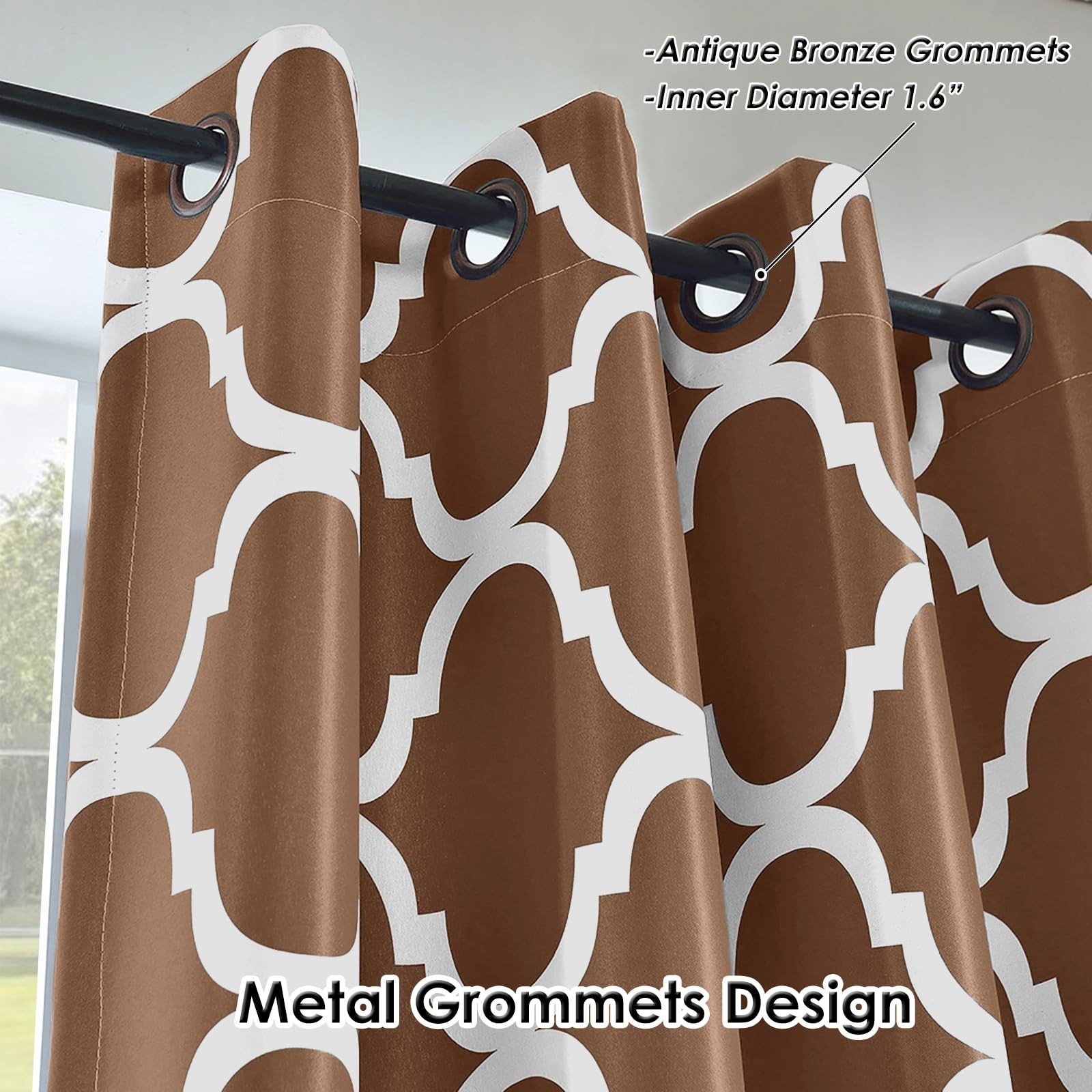 Moroccan Blackout Curtains for Living Room, 52×96 Inch, Grommet Top, Coffee