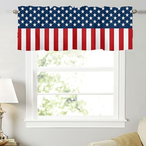 4th of July Kitchen Curtains 45″W x 18″L (Pack of 1) Blue Red White Stars