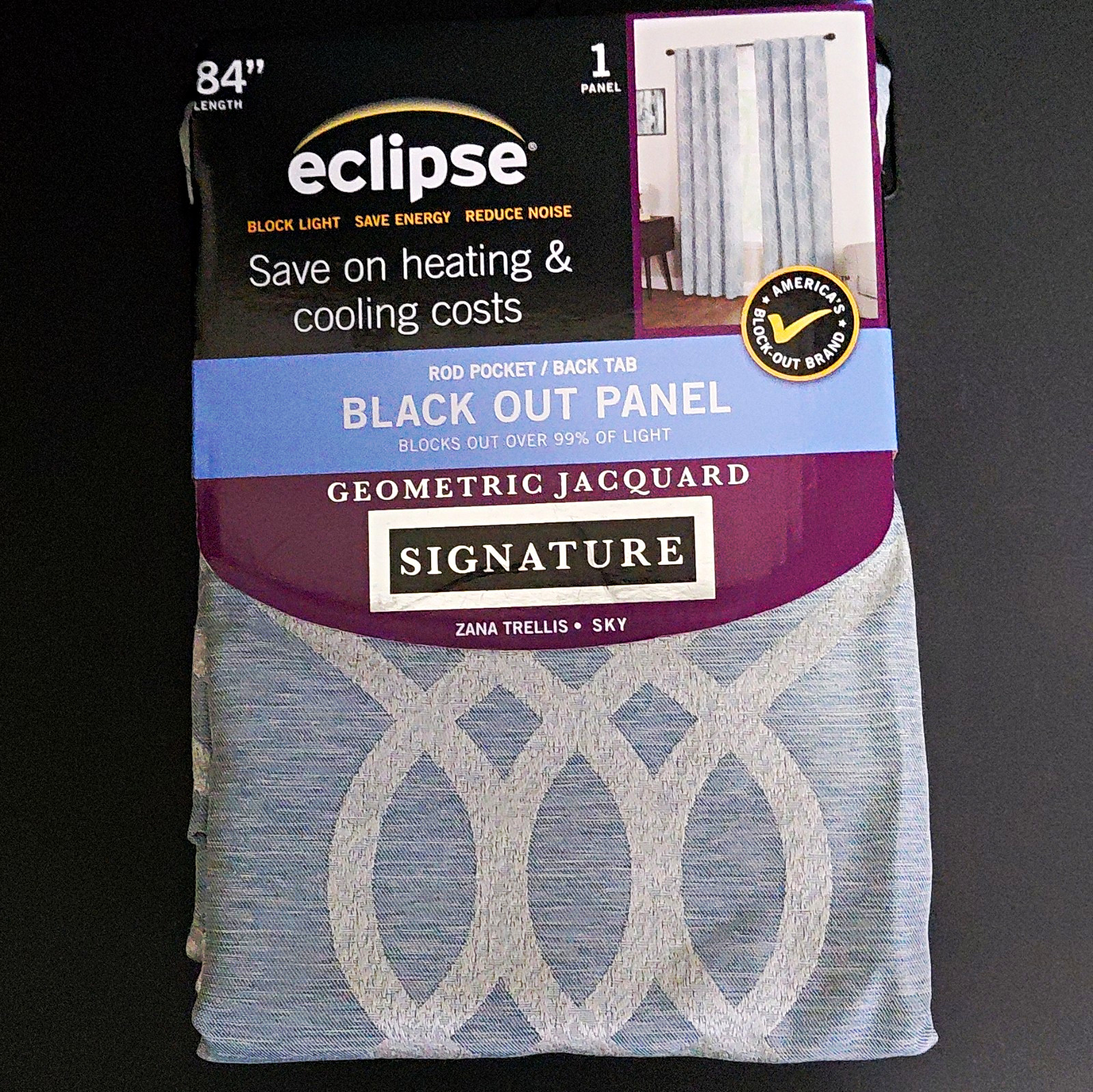 Eclipse Zana Trellis Blackout Curtain Panel 40 x 84 Geometric Energy Save