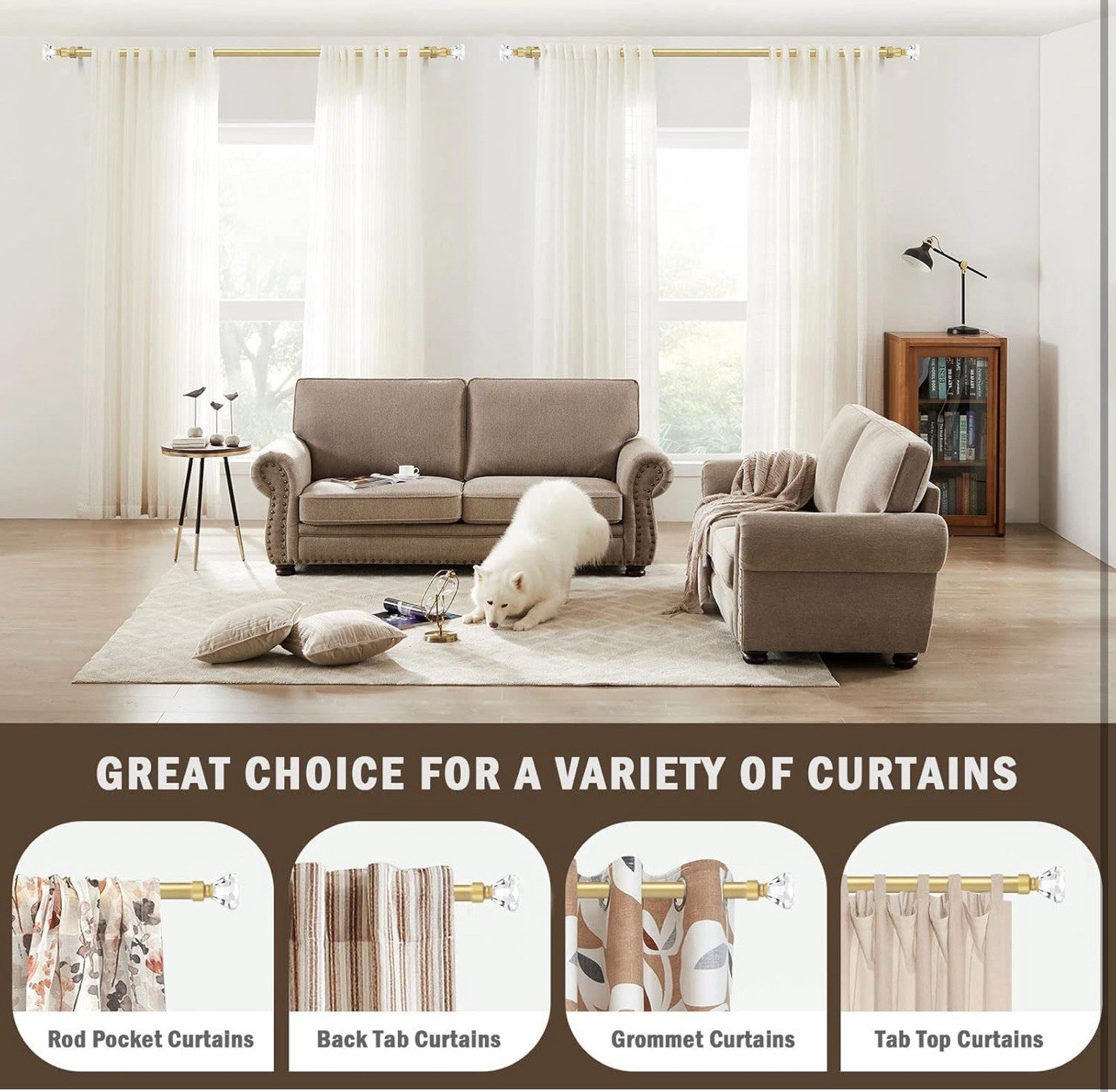 2 Pack Curtain Rods for Windows 48 to 84 Inch, Decorative 36-88 2 PACK Gold