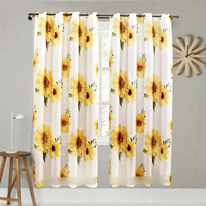 2PC SET SUNFLOWER HEAVY SUADE PANEL BLACKOUT GROMMET WINDOW CURTAIN 108″WX84″L
