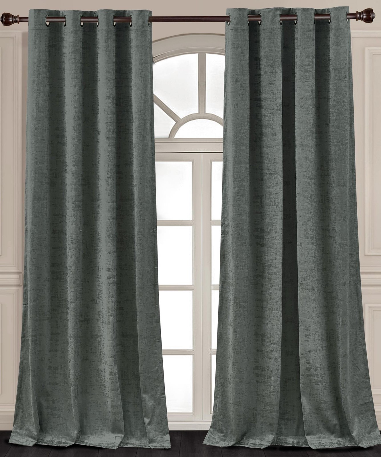 Chezmoi Collection Parker Premium Textured Velvet Grommet Window Curtain Set