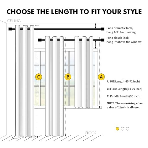 out Curtains for Bedroom Living Room 63 Inches 40″W x 63″L (Pack of 2) Black