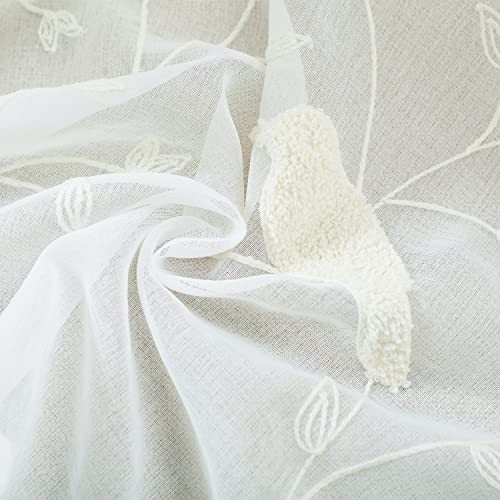 Bird Embroidered Kitchen Valances, White Sheer 60″W x 14″L (Pack of 1) Birds