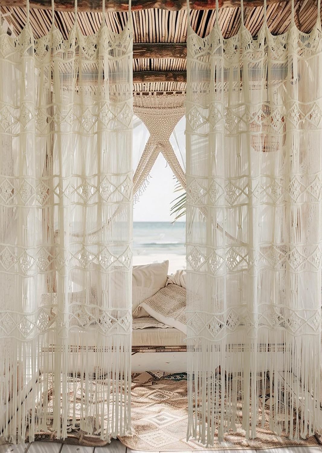 Macrame Curtain Handmade Woven Curtains, Door & Window Drapes,Divider Room Doorw