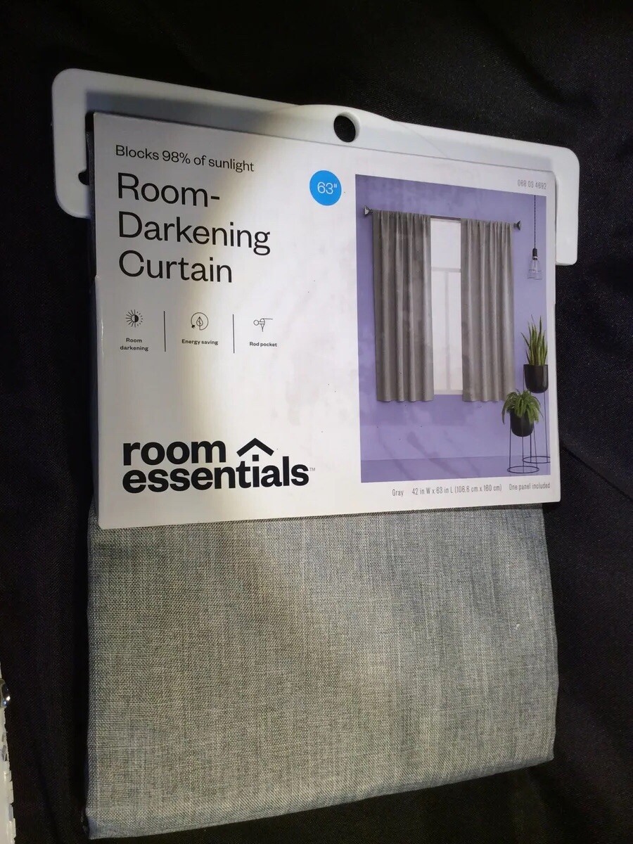 Room Essentials Curtain Room Darkening 1 Panel Gray 63″ x 42″ Rod Pocket New