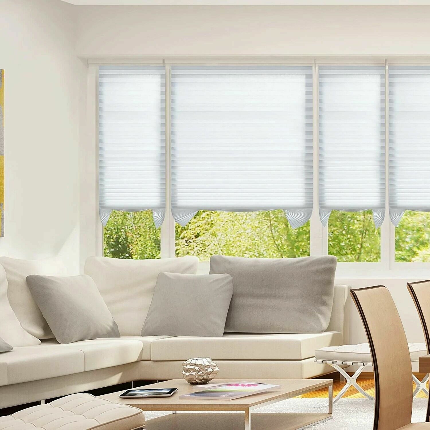 Adhesive Pleated Blinds Shades Sun UV Block Half Blackout Curtain Window Blind