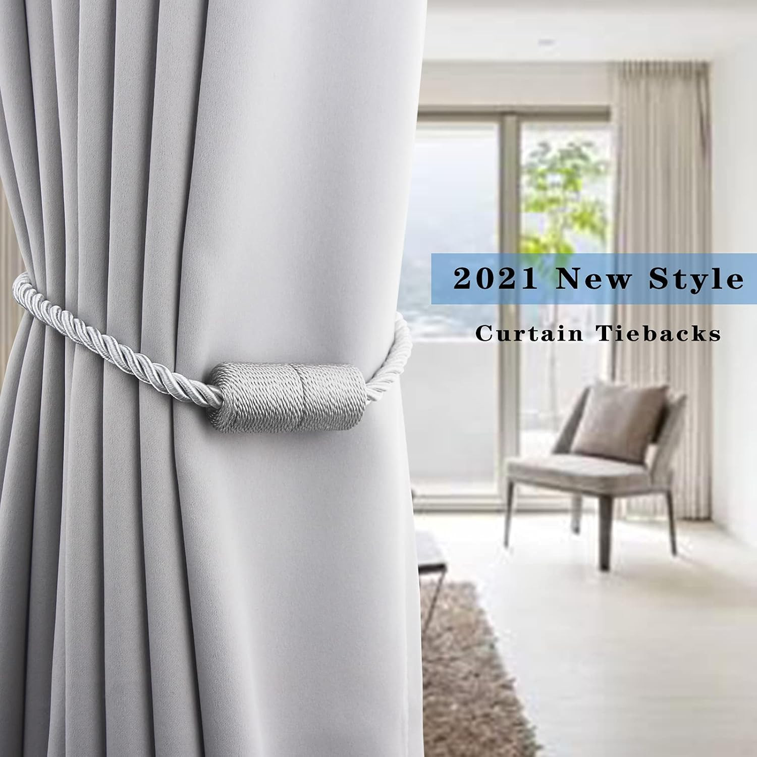 2 Pack Grey Strong Magnetic Curtain Tiebacks Outdoor Elegant Decorative Tie Back