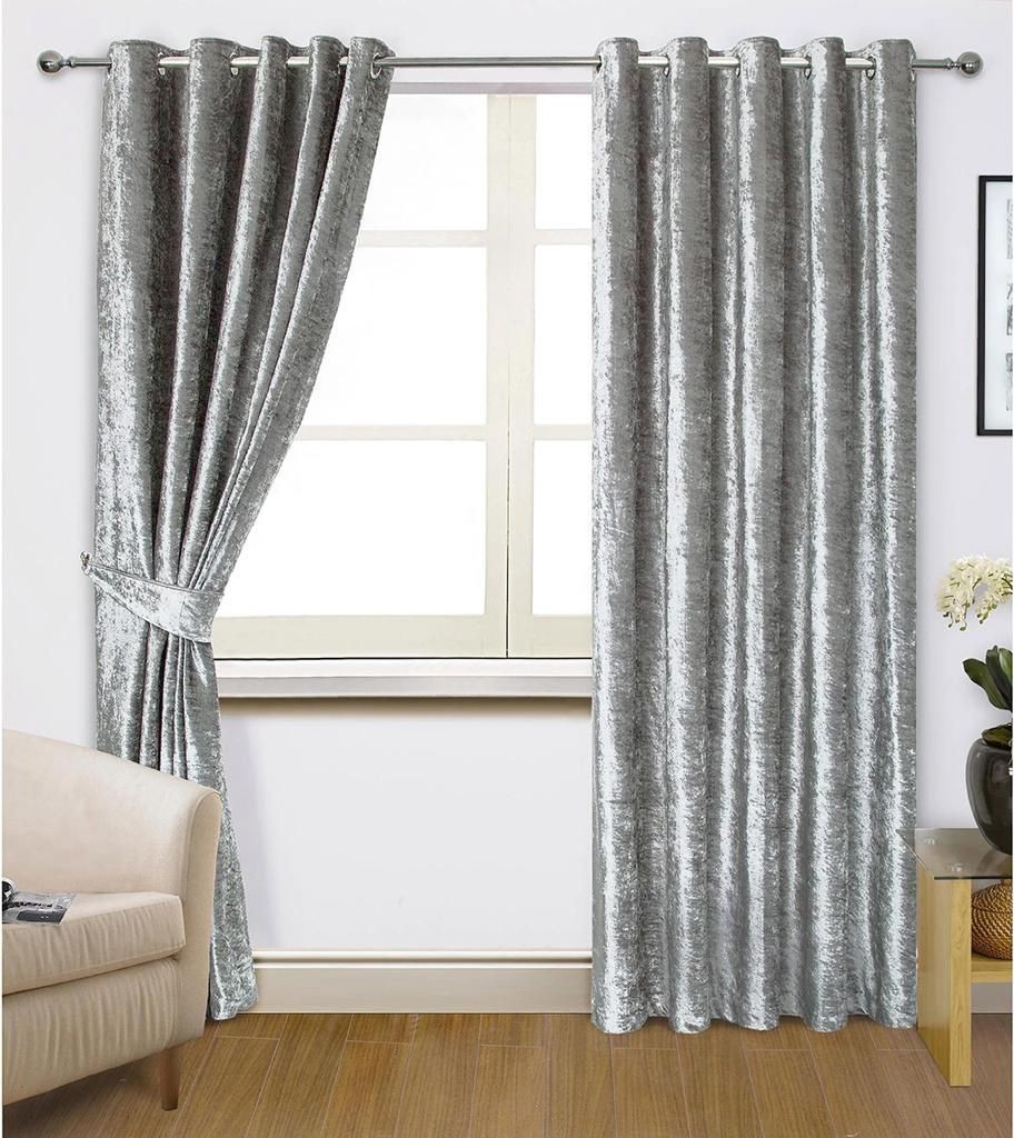 CRUSHED VELVET Curtains Pair of EYELET Ring Top Heavy Fully Lined Ready to Hang
