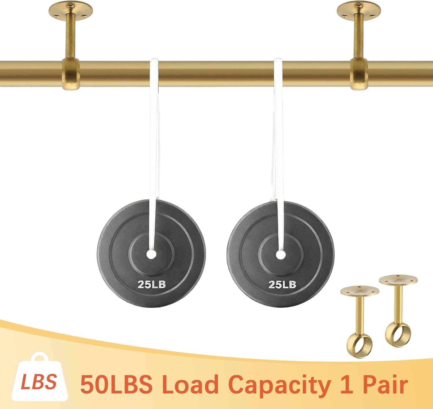 Stainless Steel Curtain Rod Holders with 3.35in Height and Gold Finish