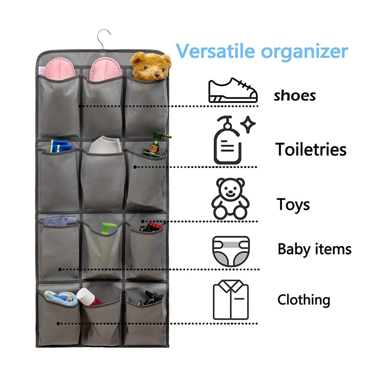 Dual Sided Hanging Shoe Organizer for Closet with 24 Large Pockets Hanging Sh…