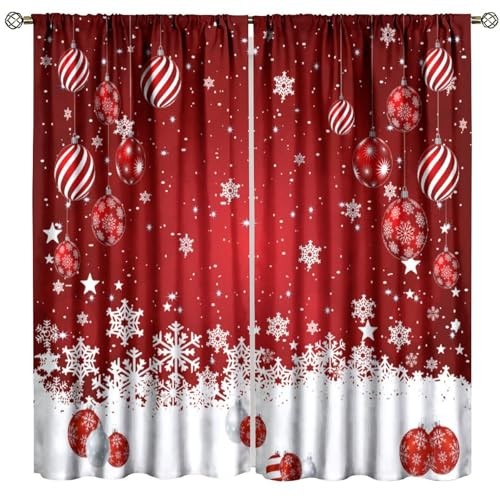 Christmas Window Curtains, Red Xmas Ornaments 20.5″W x 45″L (Pack of 2) Xmas-5