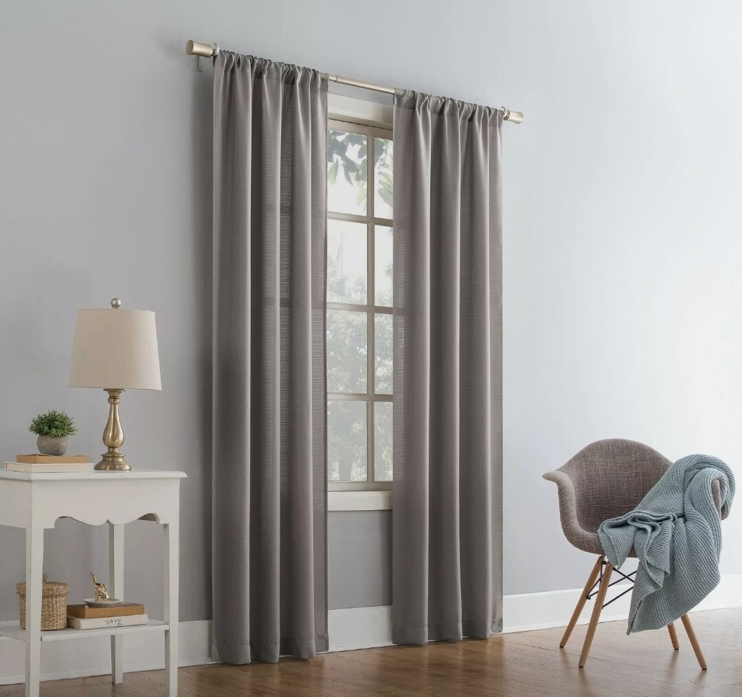 38″x63″ Gray Textured Curtain Panel, Solid Rod Pocket, Mainstays