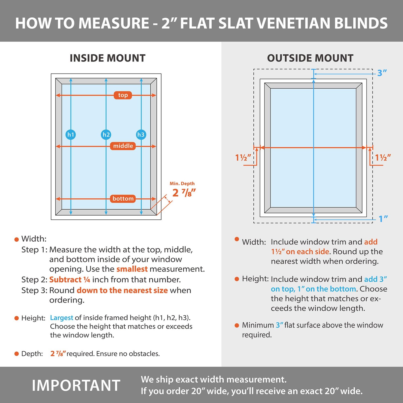 2″ Cordless Flat Slat Venetian Blind, 45″ W x 48″ H, White