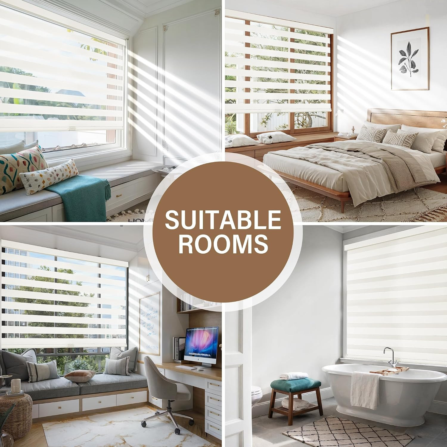 Cordless Zebra Blinds for Windows Pull down Roller Window Shades Dual Layer Ligh