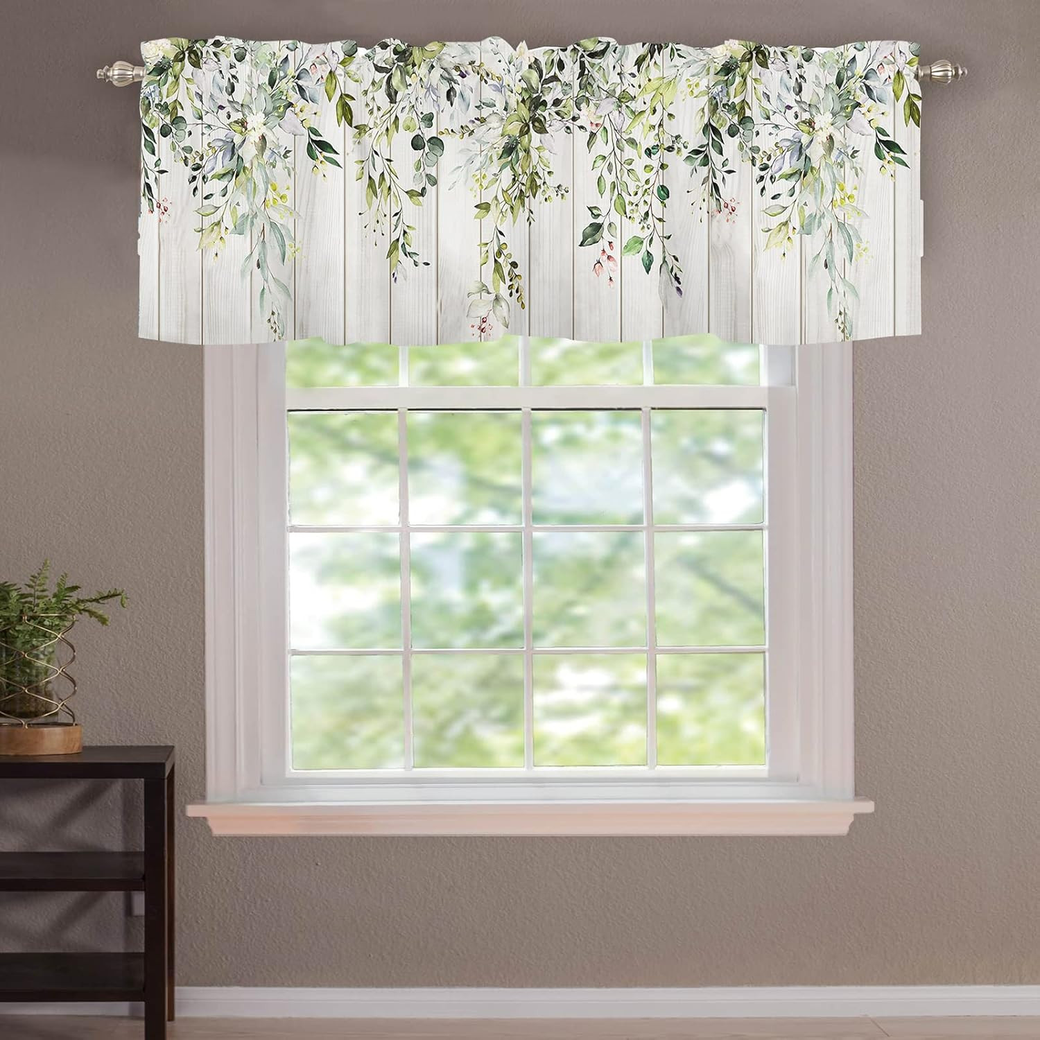 Sage Green Leaf Kithen Curtains Valances for Windows Spring Summer Eucalyptus Le