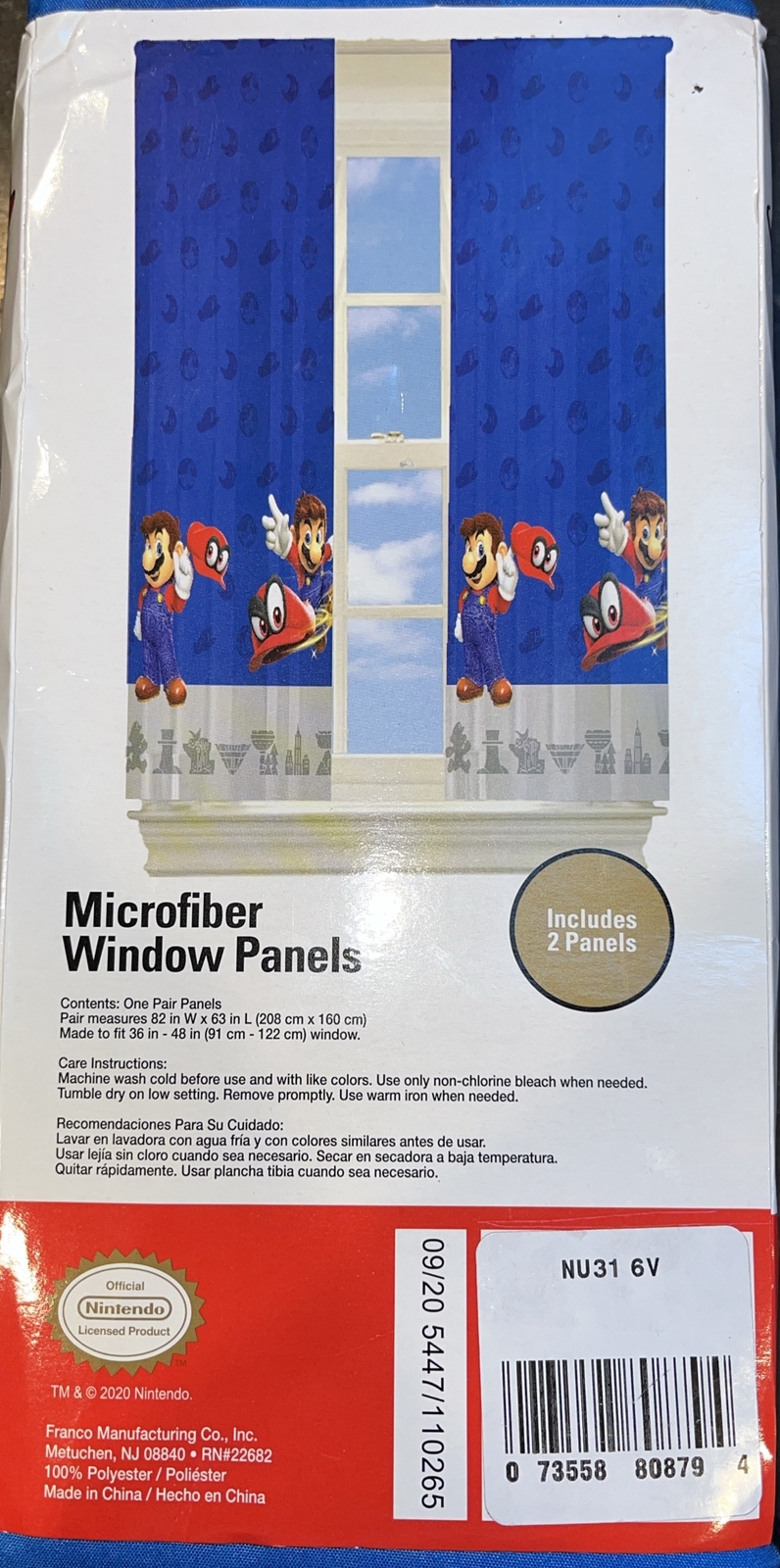Franco Kids Room Window Curtains Drapes Set 82 in x 63 in Super Mario Odyssey C6