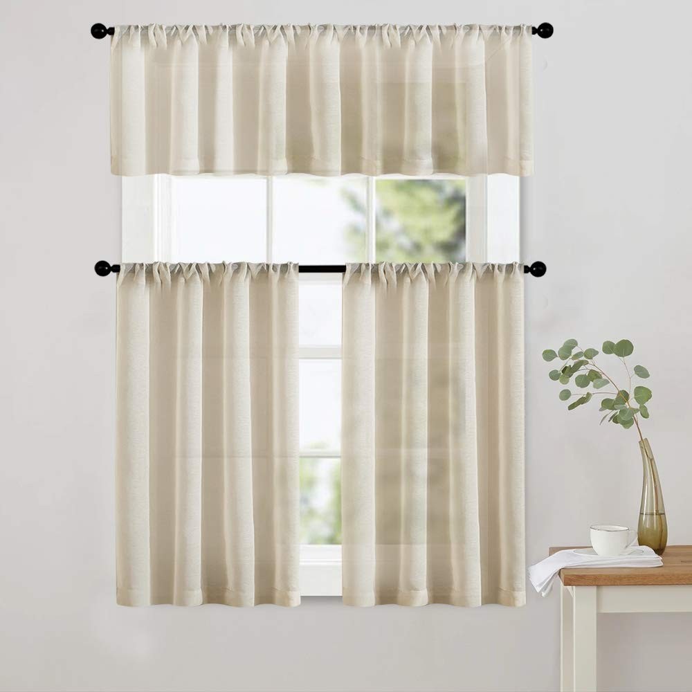 MRTREES Beige Sheer Valances 54 x 16 inches 54″W x 16″L (Pack of 1),
