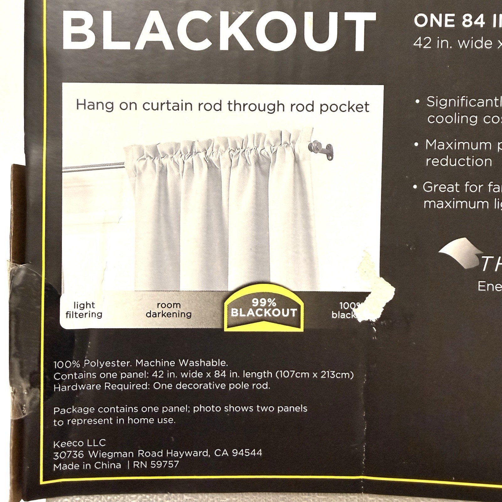 Eclipse Blackout One Rod Pocket Panel 84 x 42 99% Blackout Light Gray