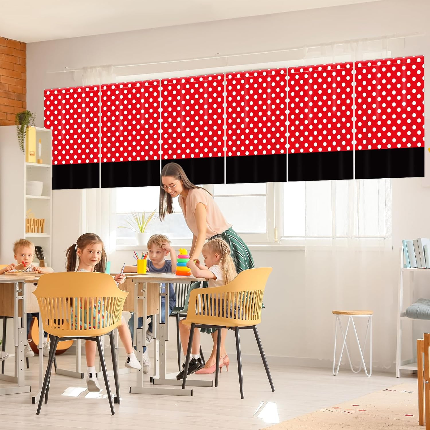 6 Pcs Classroom Curtains Decorations Rectangle Classroom Valance Curtains Back t