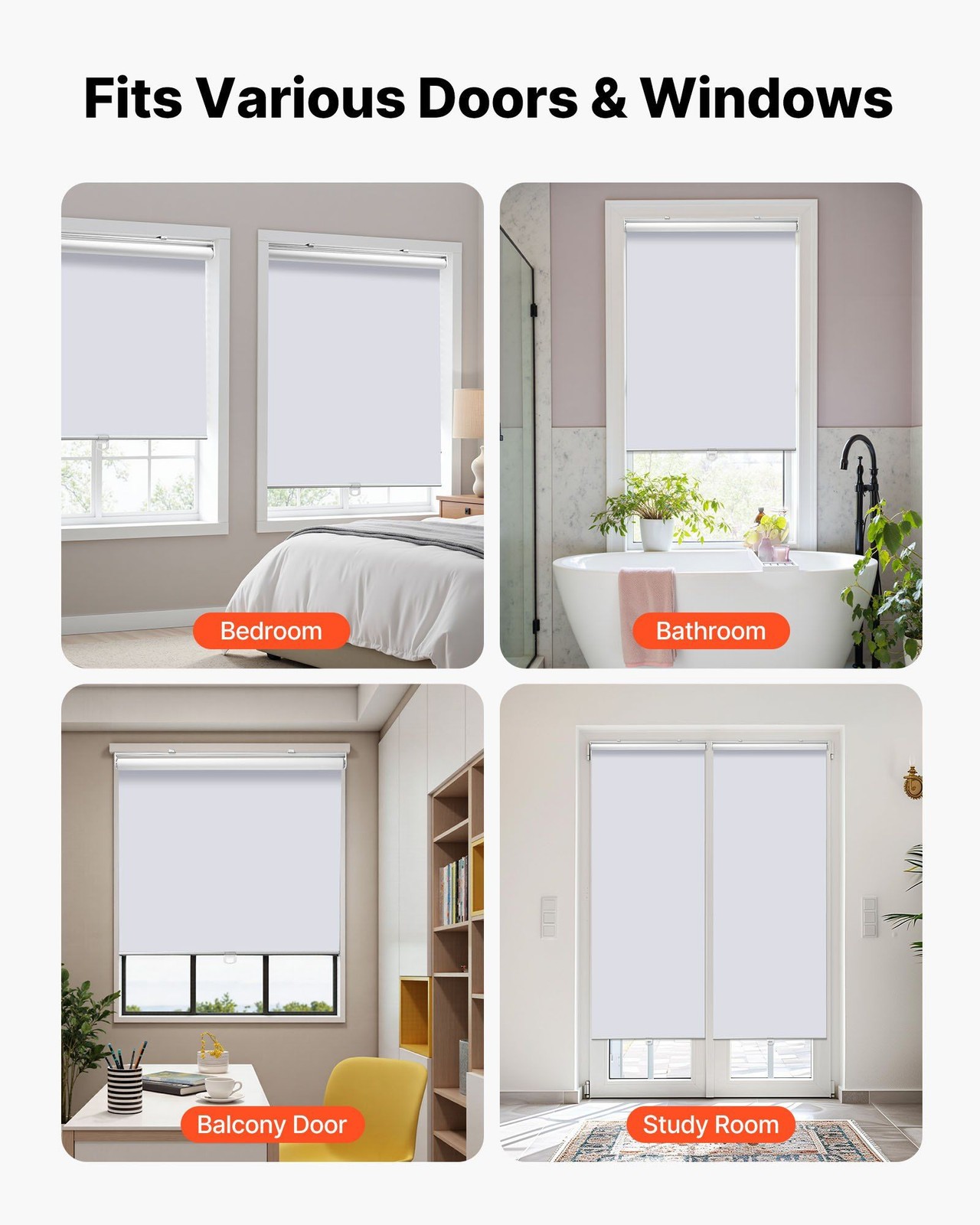 34x72in Cordless Roller Shade Blackout Thermal Insulated Easy Install White