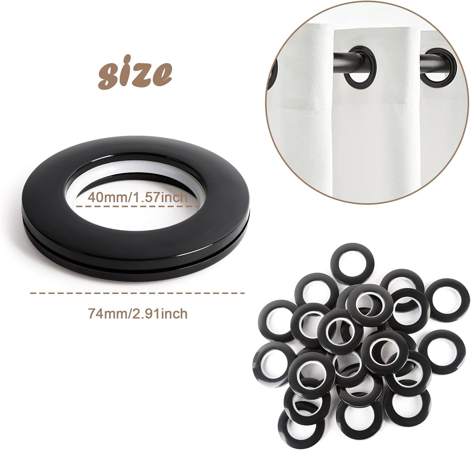 16PCS Curtain Grommets Curtain Eyelet Rings round Plastic Rings Inner Diameter 1