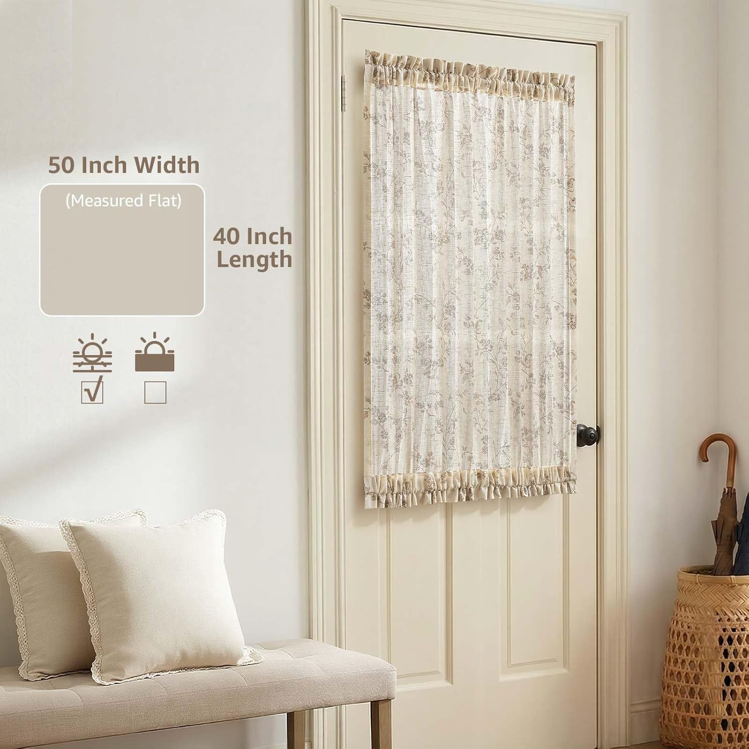 jinchan Floral French Door Curtain Panel Farmhouse Decor Light Filtering Linen w