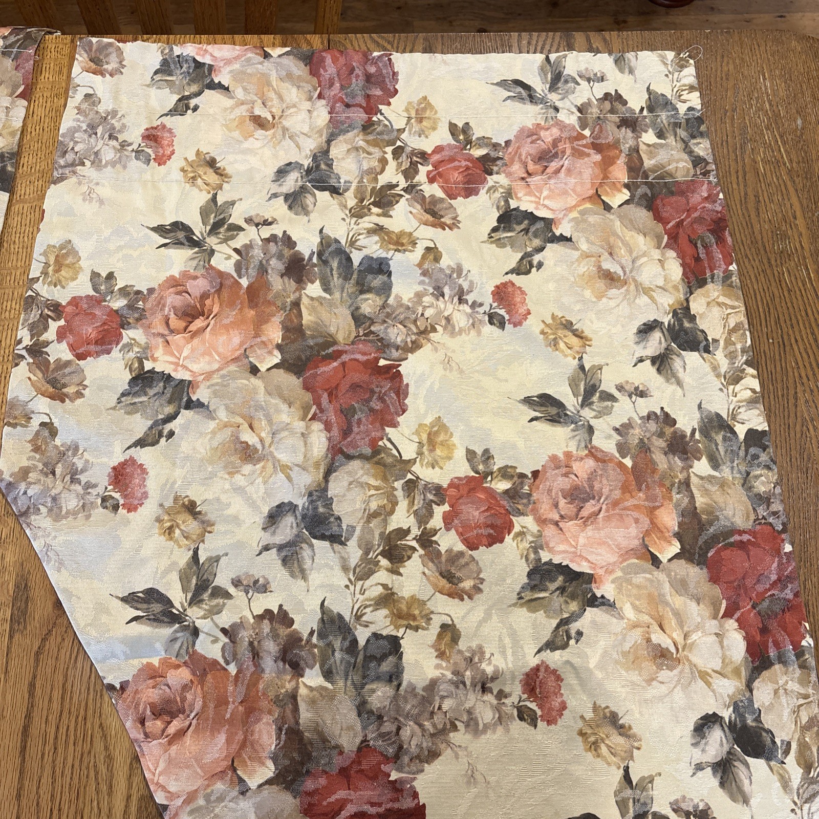Set of 2 24×61” Floral Rose Lined Curtain Panels, Left & Right, Wide Rod Pocket