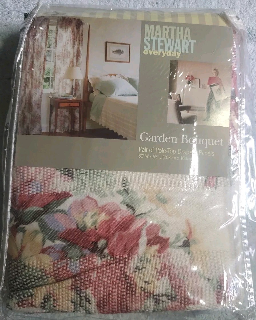 Martha Stewart Everyday Garden Bouquet 2 Pole Top Drapery Panels 80×63″ NoS 90s