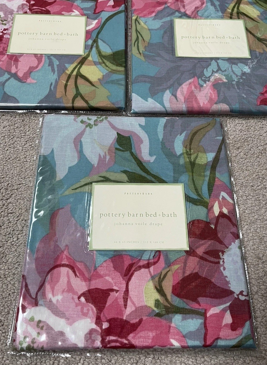 Vintage Pottery Barn 100% Cotton Johanna Voile Drapes 44” x 63” Lot of 3 RARE