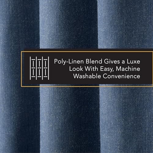 Davos Solid Linen Texture Indoor Curtains, 50″W x 108″L (Pack of 2) Navy Blue