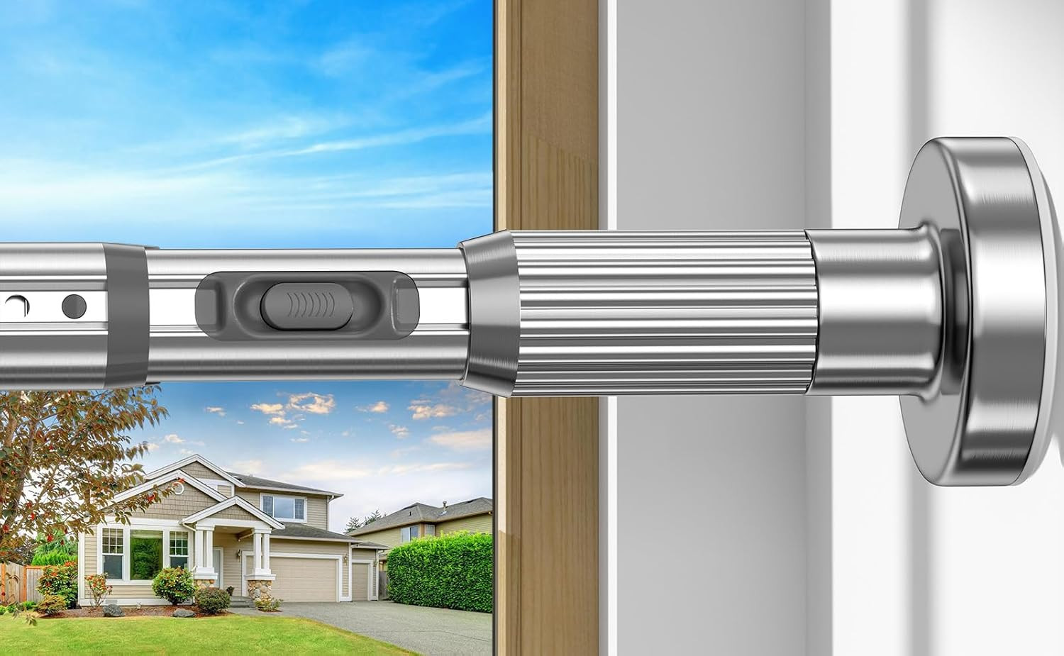 White Tension Curtain Rod 41-126In(4-10Ft), Long Outdoor Curtain Rod No Drilling