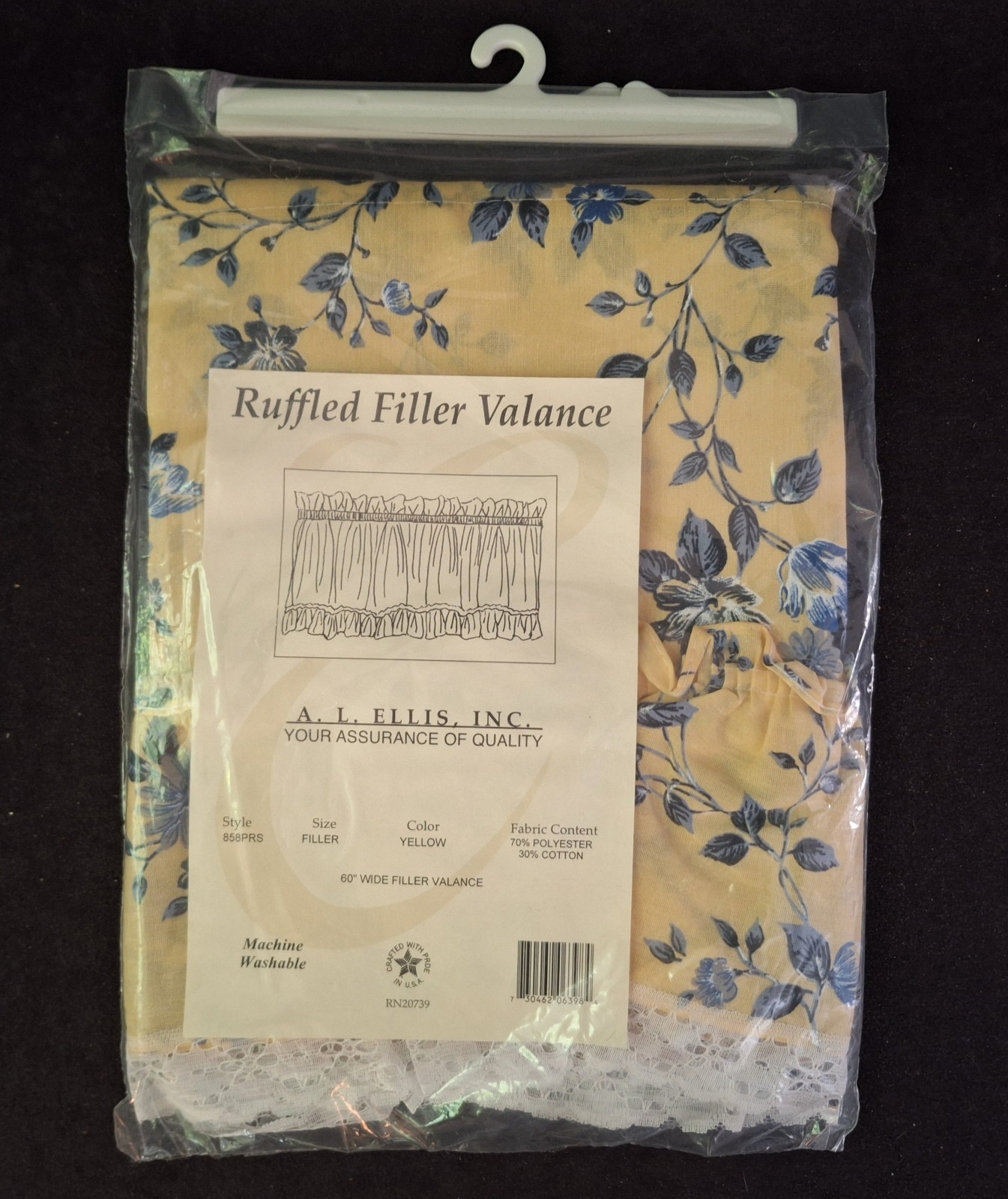 Blue Rose Toile Style Ruffled Valance by A.L. Ellis Inc 60”