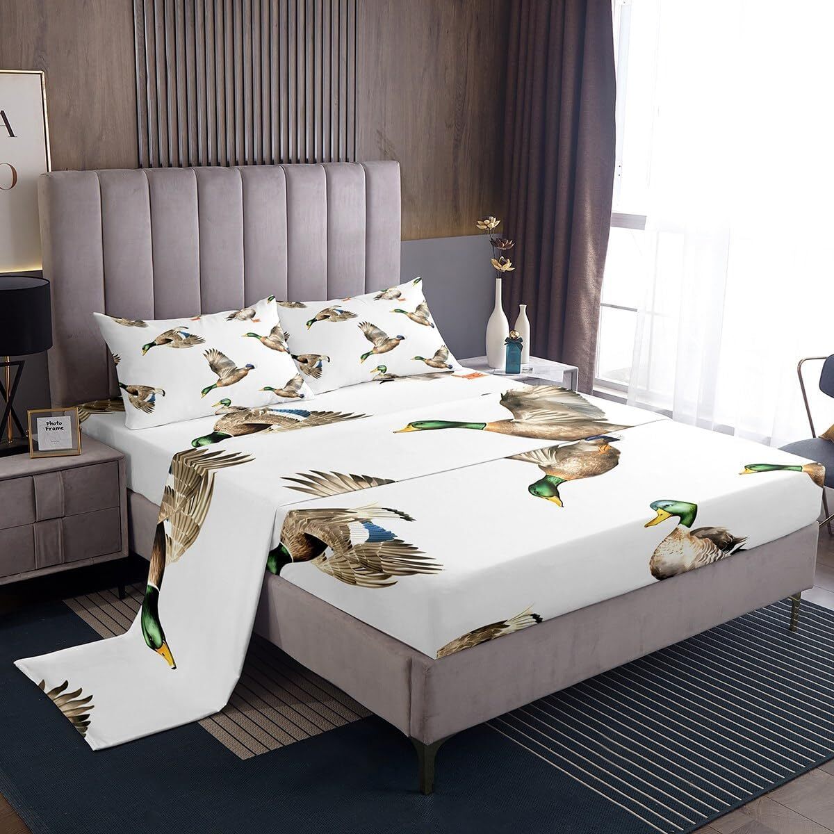 Mallard Duck Bed Sheets Set Hunting and Fishing Sheet Twin, Multi 23f412