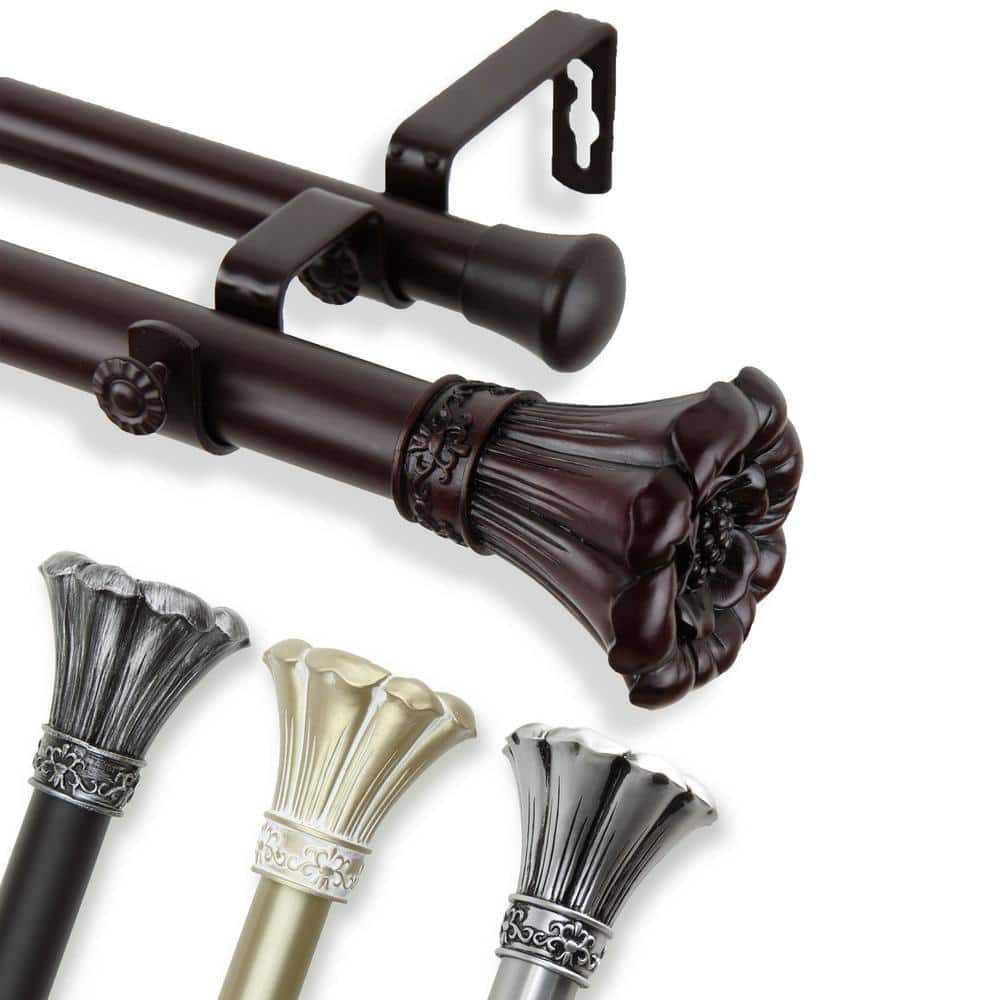 28 In. – 48 In. 1 In. Blossom Double Curtain Rod Set in Mahogany
