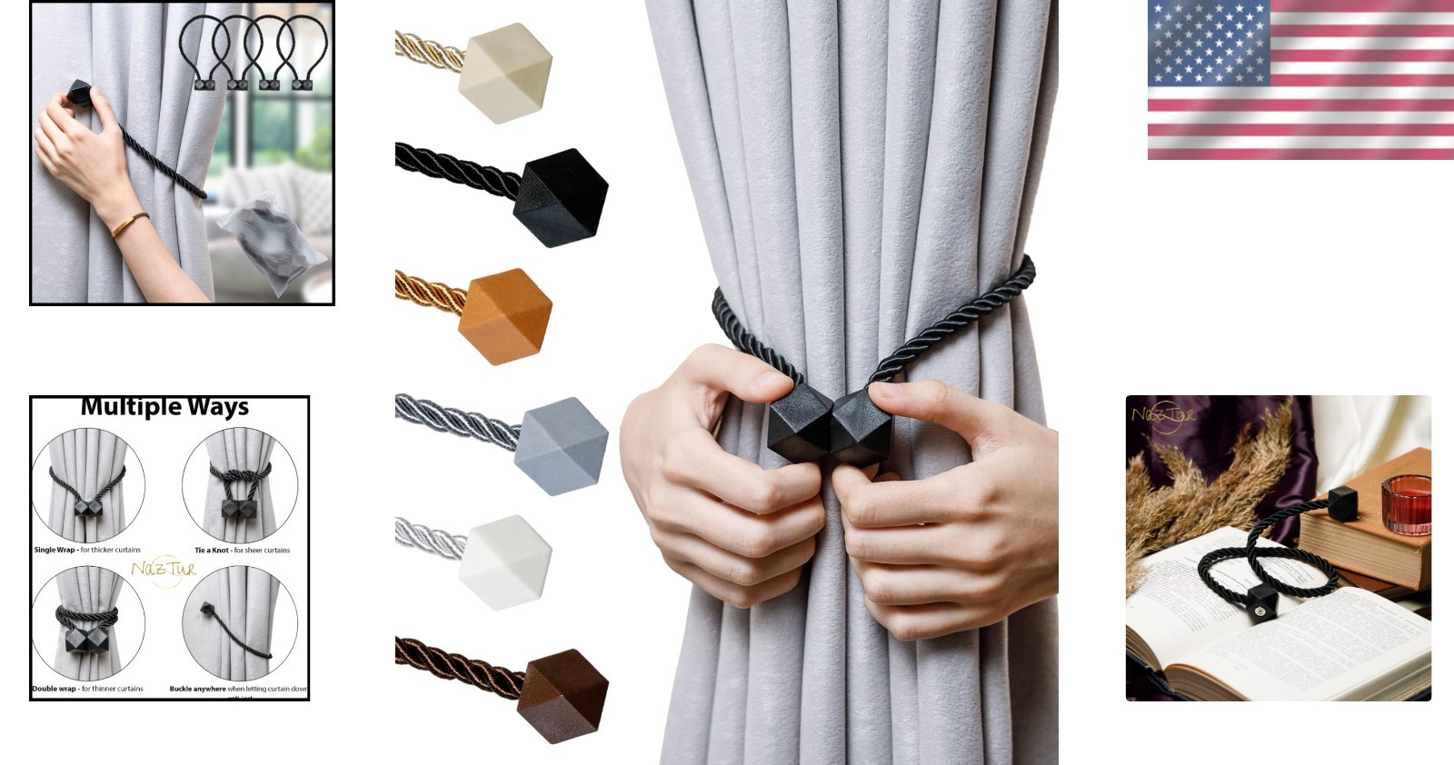 Upgraded 2022 Magnetic Curtain Tiebacks with Nickel Finish – 4 Pack in Black