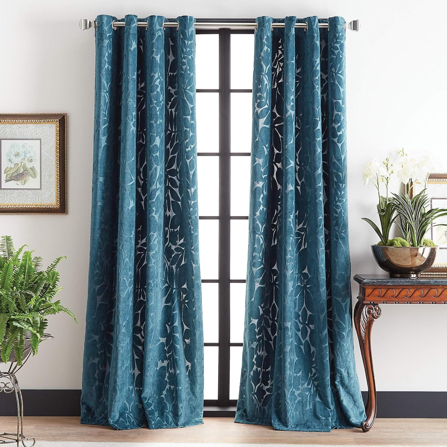 Teal Sherwood Velvet Grommet Window Curtain Panels – 84″ Pair