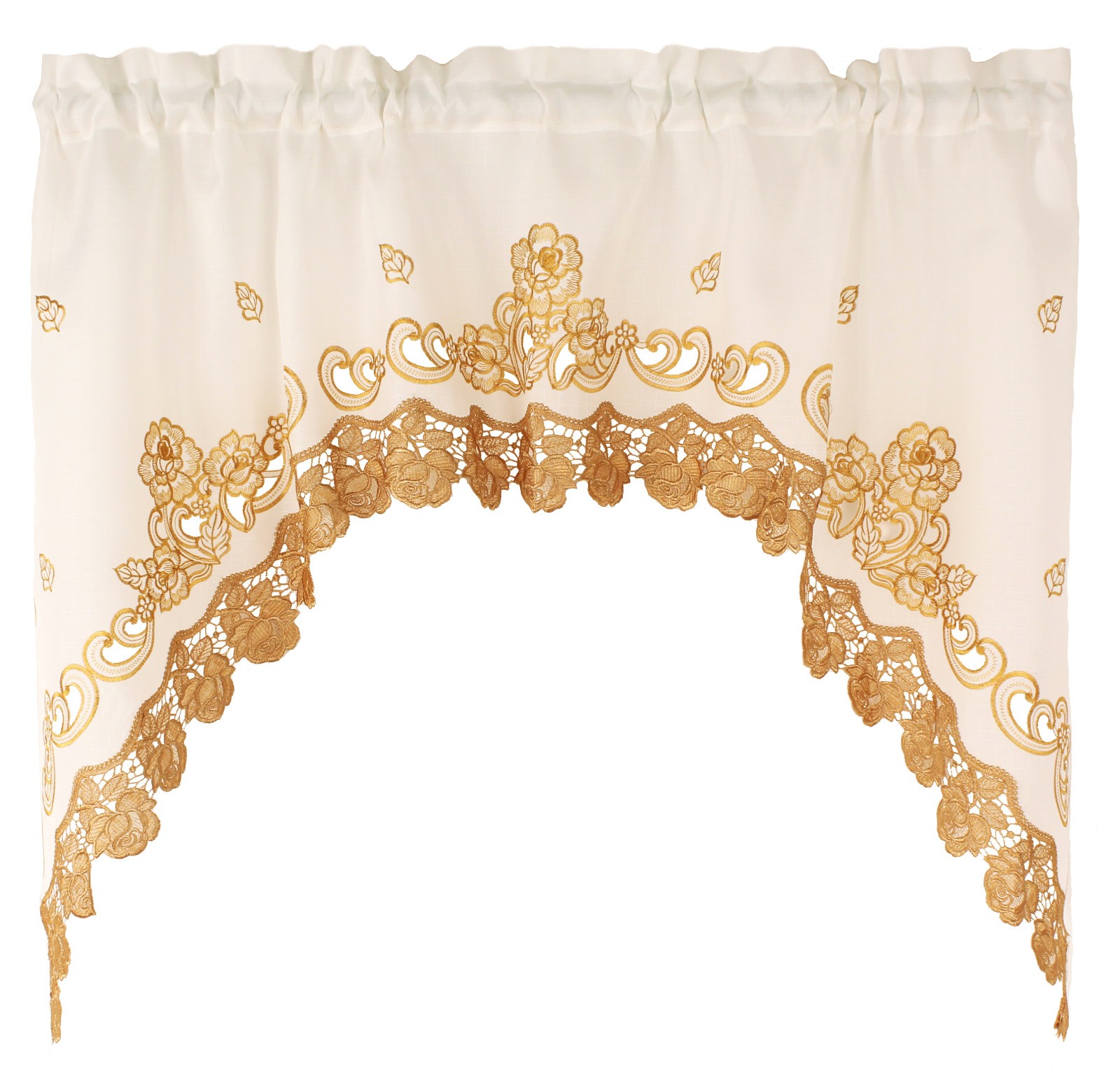 Kathy Embroidery Design Kitchen Curtain with Swag and Tier Set 36″ x 60″ Gold
