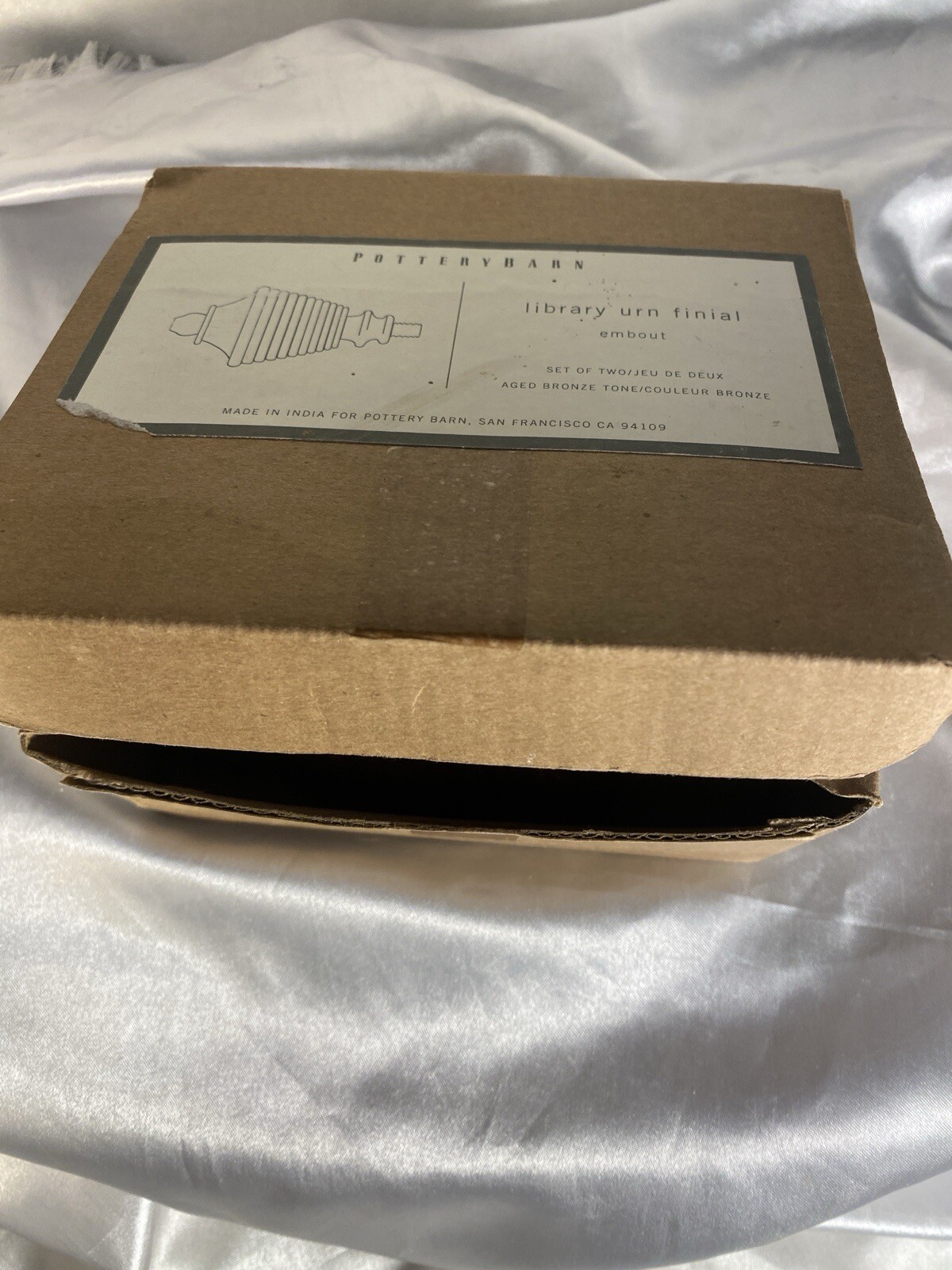 POTTERY BARN Library Urn Finials Aged Bronze Wooden Mahogany INDIA NIB-RARE