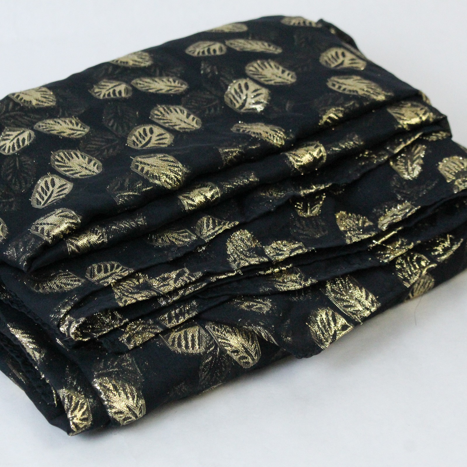 Sheer Backdrop Curtain Drape Panel Rod Pocket Black Gold Toned Leaves Decor