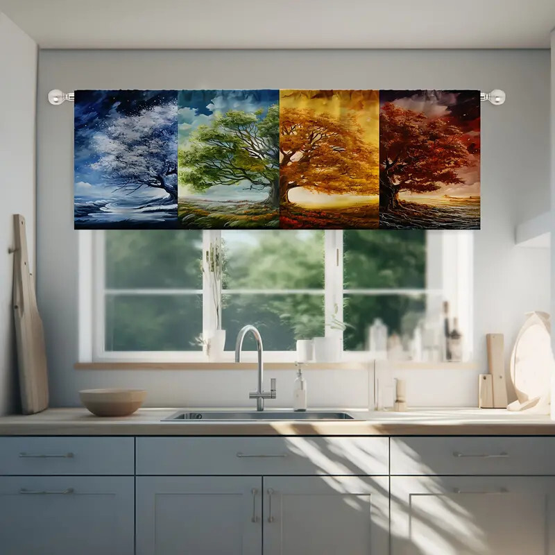 Trees Seasons Of Change Vibrant Rod Pocket Window Valance, Modern, 52″ x 18″-NEW