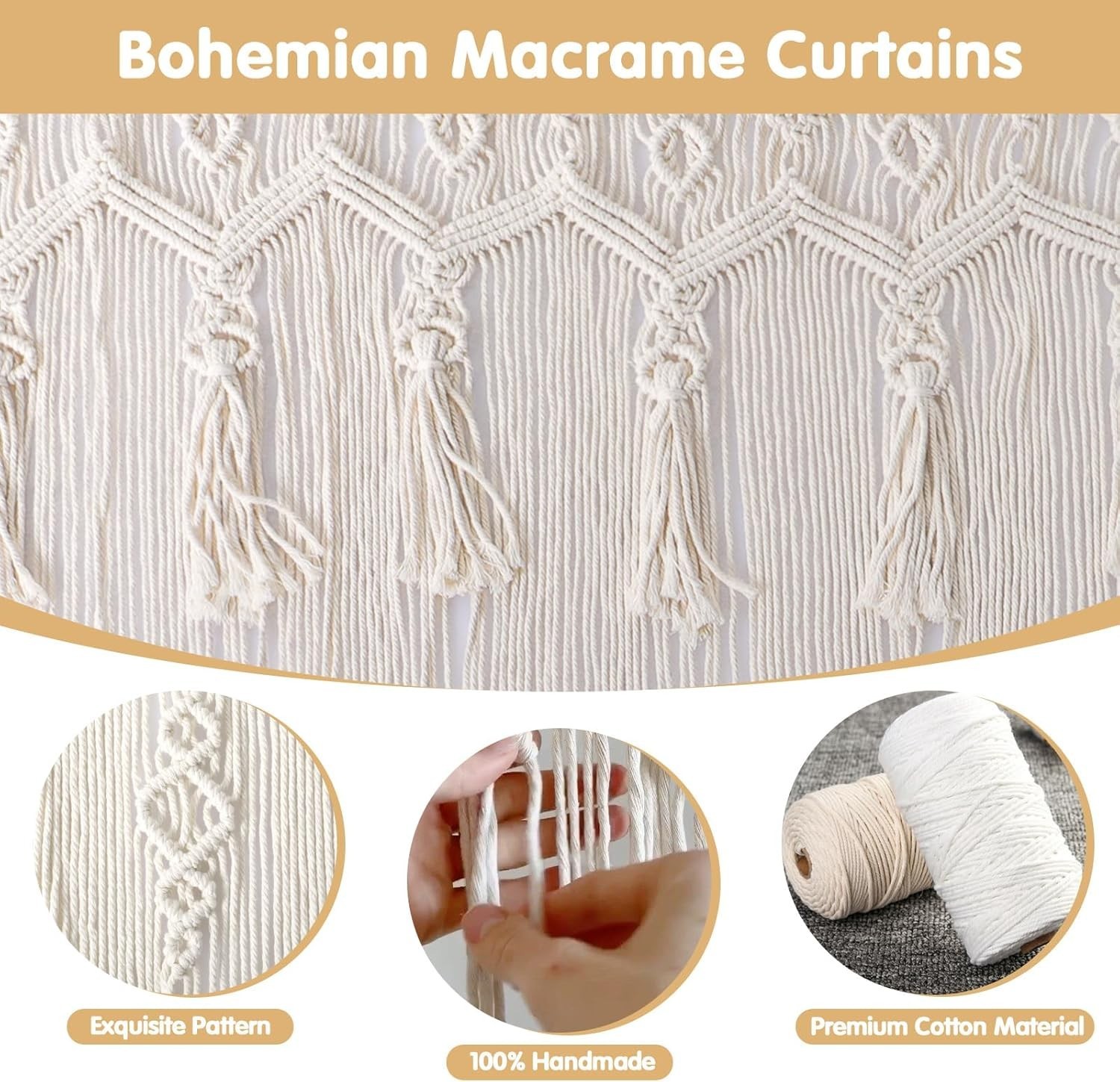 2PCS Macrame Curtains 79 x 37 Inch Boho Curtains Backdrop with Tassels Handma…