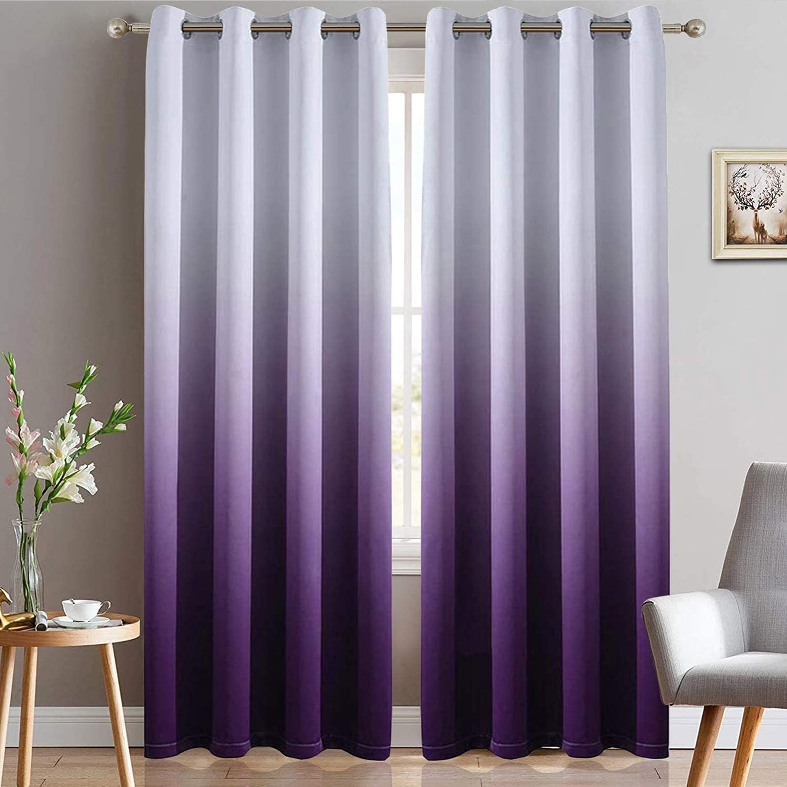 84 Inch Ombre Curtains Greyish White to Purple for Bedroom