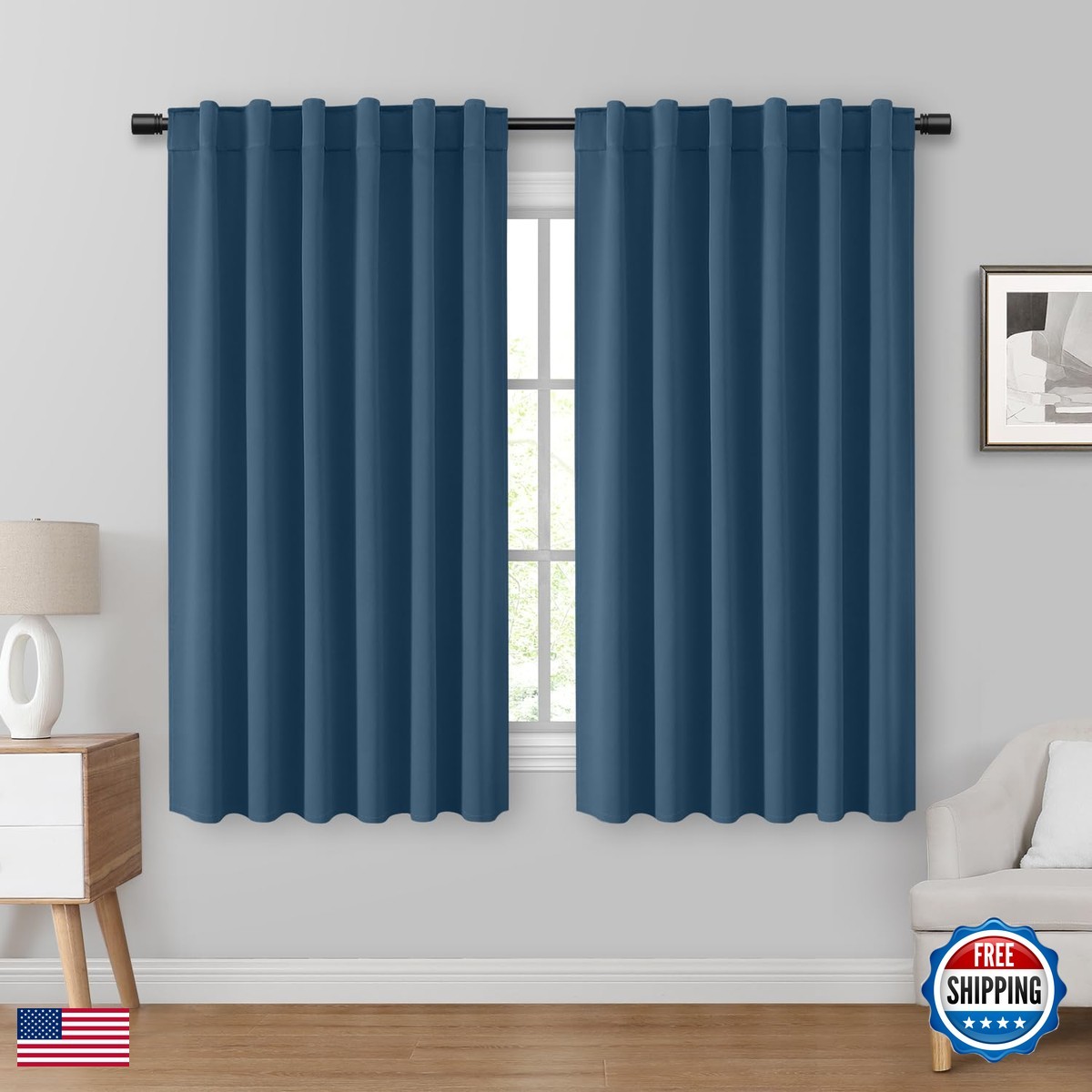 HOMEIDEAS Dark Teal Blackout Curtains 2 Panels Pinch Pleated W52 x L63