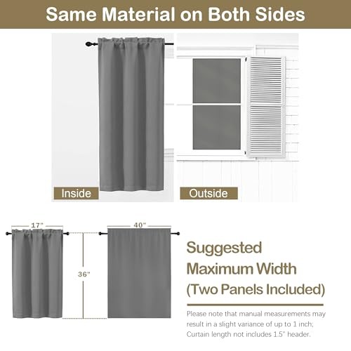 Blackout Curtains for Small Window Treatment, 40″W x 36″L (Pack of 2) Grey