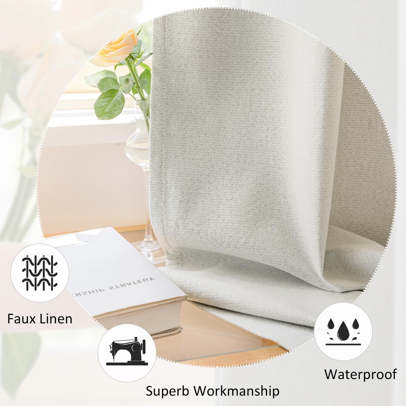 Huto White Pinch Pleated Curtain 52W X 84L Inches Faux Linen Full Blackout