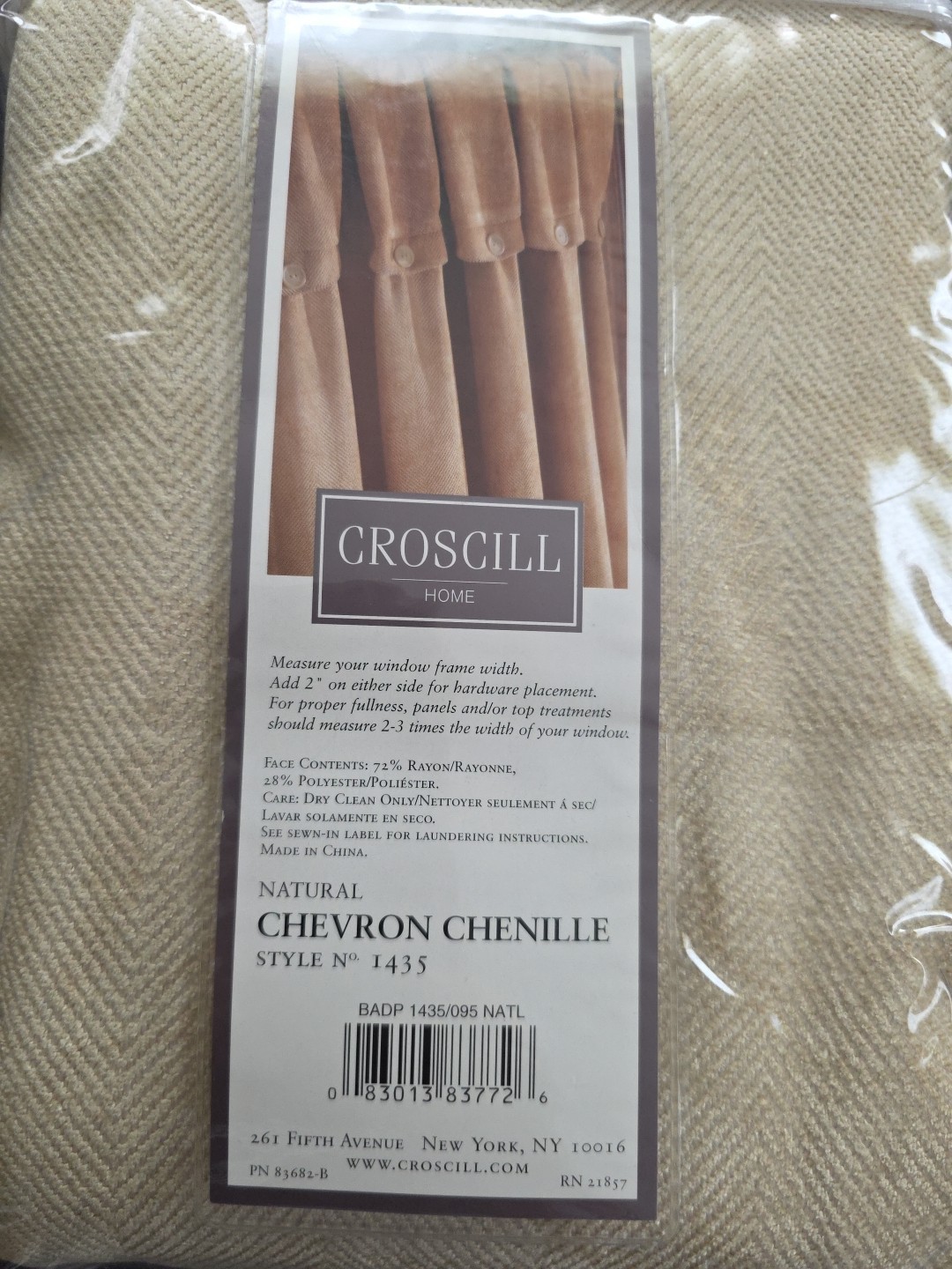 Croscill Button Drape Curtain Panel Chevron Chenille Natural Color 44″ W x 95″ L