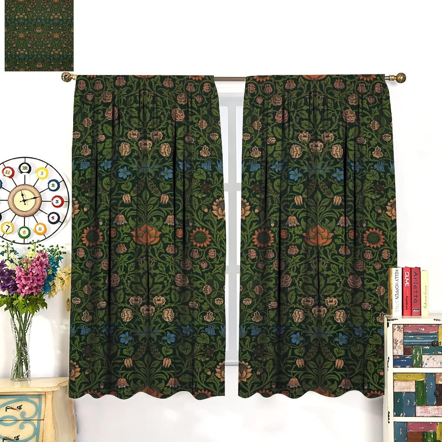 Bohemia Plant Flowers Pattern Blackout Window Curtains, William Morris Art Print